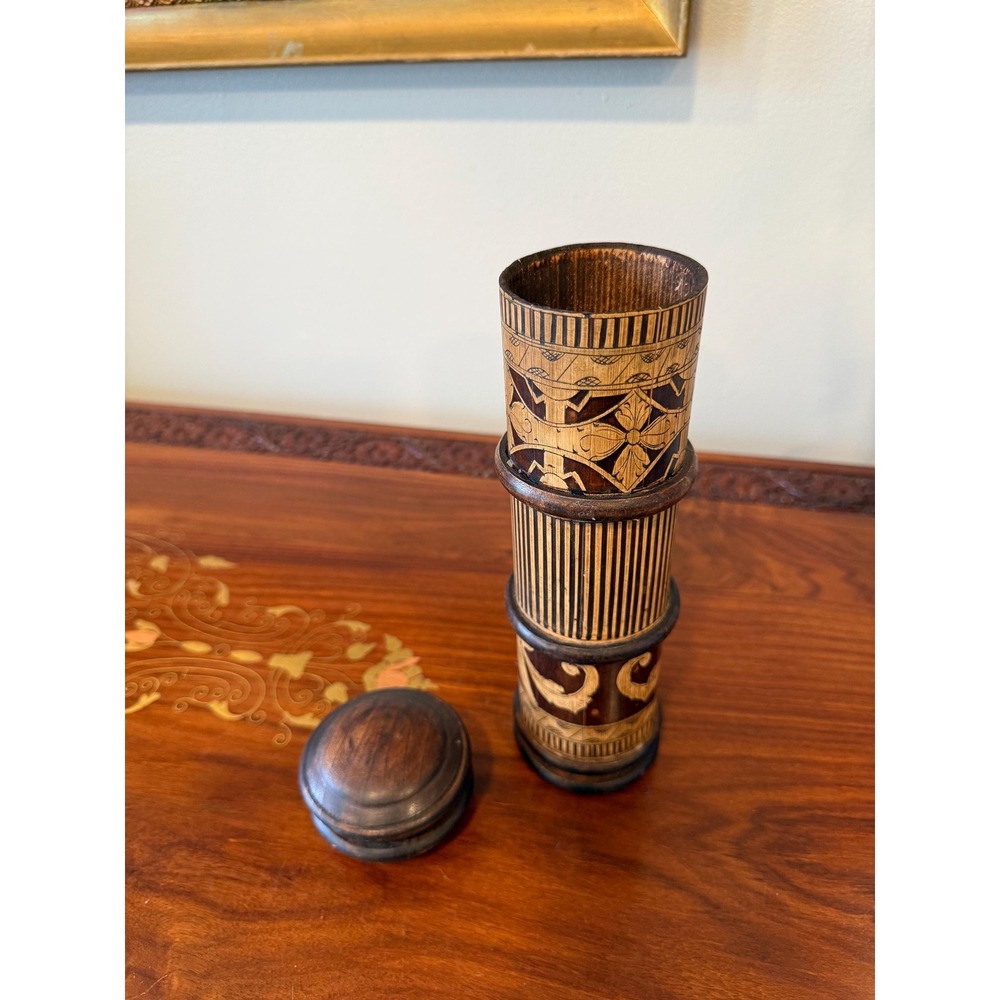 Vintage Lombok Bamboo Lidded Container, Hand Made in Indonesia, 10" - Picture 6 of 13